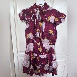 Alice + Olivia silk Burgundy and Yellow Floral Dress